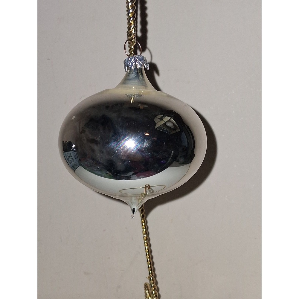 Vintage West Germany Silver Glass Onion Christmas Ornament 3.5" Pointed Drop